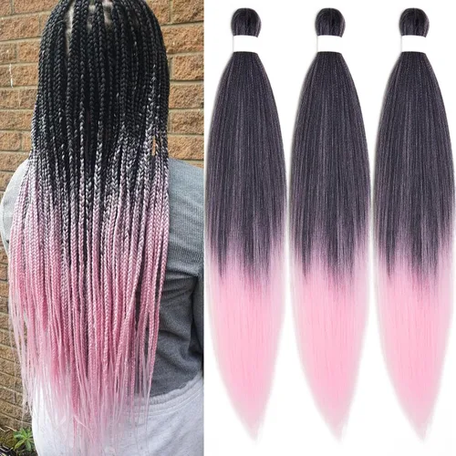 Vista 49 de Pelo trenzado corto 1B negro preestirado Extensiones de pelo trenzado para niños para trenzas de caja sin nudos, pelo trenzado preestirado de 16