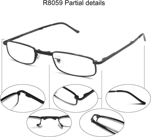 Vista 4 de Paquete de 3 gafas de lectura plegables unisex, color negro, bronce y plateado