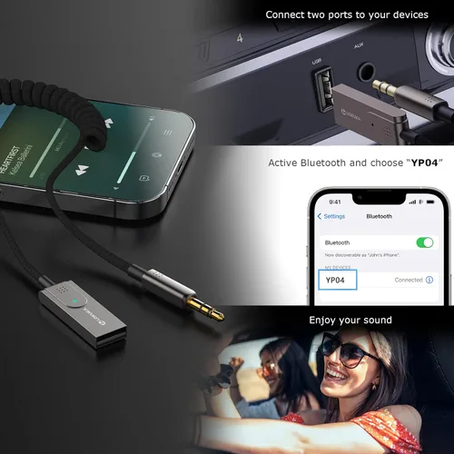 Vista 5 de Adaptador auxiliar Bluetooth 6.0 para altavoz de coche, receptor Marrón