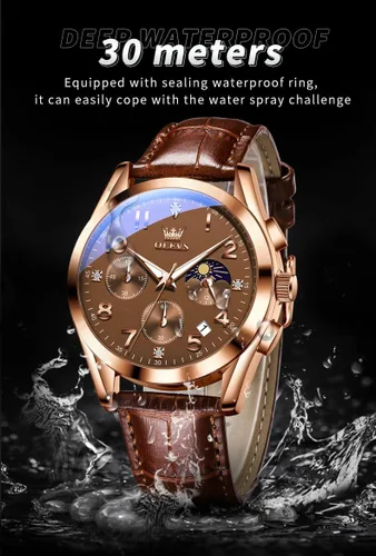 Vista 9 de OLEVS Relojes de hombre de cuero marrón con fecha, relojes casuales para hombre, relojes de cara grande para hombre, cronógrafo para hombre, reloj