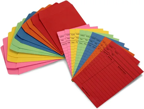 Vista 3 de Hygloss Tarjetas de pago de la biblioteca y sobres de bolsillo para tarjetas de biblioteca - 3 x 5 pulgadas, de colores, 30 de cada uno