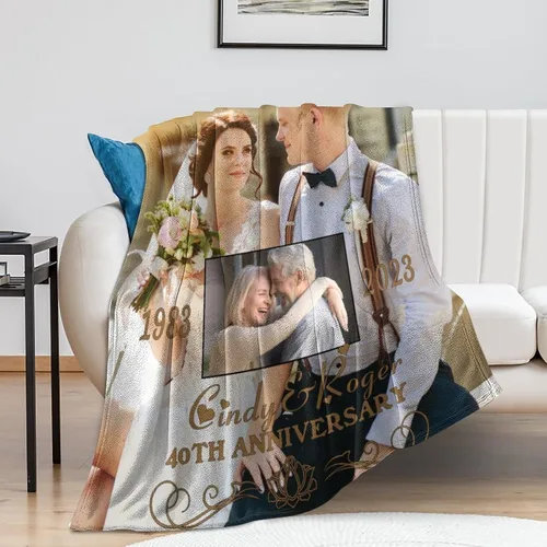 Vista 5 de Manta de aniversario de boda personalizada, regalos para él, esposa, marido, manta de fotos personalizada con nombre y fecha, regalo de matrimonio
