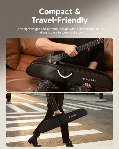 Vista 5 de Donner HUSH I Guitar para Viaje - Guitarra Acústica-Eléctrica Silenciosa, Ultraligera y Portátil Sin Cabeza, Cuerpo de Arce con Marcos Desmontables