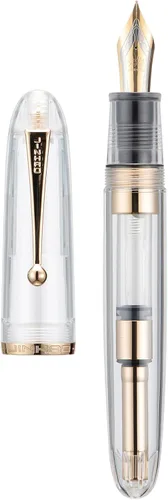 Vista 24 de Jinhao 9019 - Pluma estilográfica serie Dadao con borde dorado acrílico negro #8 punta mediana con convertidor grande para escritura, firma