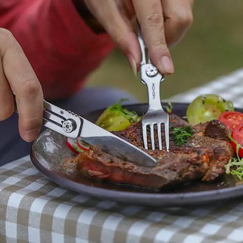 Vista 5 de Roxon C1 3 en 1 Utensilios de Camping Vajilla Desmontable Cuchillo Cuchara Tenedor para Camping al Aire Libre y Senderismo Magnetic Folding