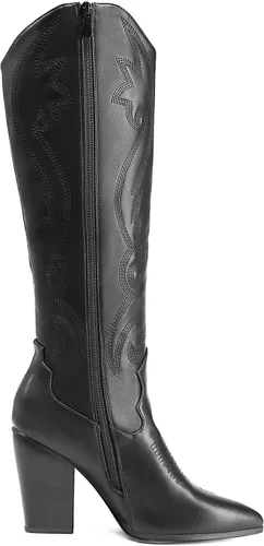 Vista 2 de DREAM PAIRS Cowboy Boots For Women, Comfortable Pull On Zipper Chunky Heel Pointed Toe Embroidered Western Cowgirl Knee High Boots
