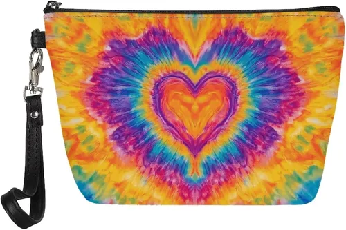 Vista 31 de Howilath Abstract Art Cat Cosmetic Pouch for Women PU Leather Toiletry Storage Bag Trapezoid Makeup Bags with Wrist Strap