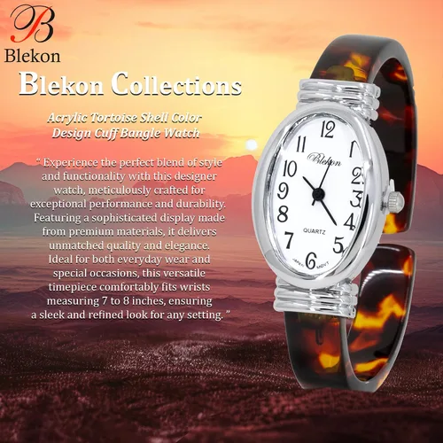 Vista 2 de Blekon Collections - Reloj de pulsera para mujer, redondo, ovalado, rectángulo, con forma de caja acrílica, diseño de concha de tortuga