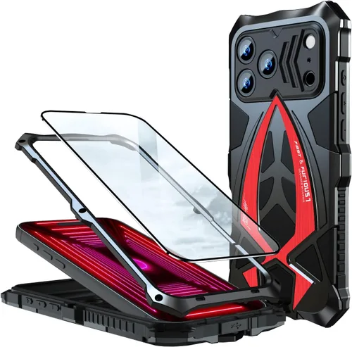 Vista 18 de Funda de metal para iPhone 13 Pro a prueba de golpes con aluminio y goma de silicona híbrida de triple capa de protección contra caídas de grado
