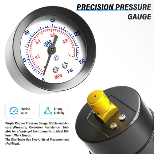 Vista 7 de TAILONZ PNEUMATIC Kit de Regulador de Presión Mini AR2000 de 5 en 1 de 1/4 Pulgada NPT para Sistemas de Aire Comprimido, Ajuste de 0 a 145 Psi Azul