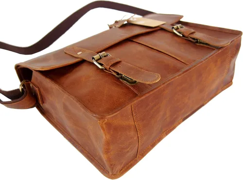 Vista 3 de Leftover Studio - Bolso bandolera para ordenador portátil de piel con aspecto retro, marrón