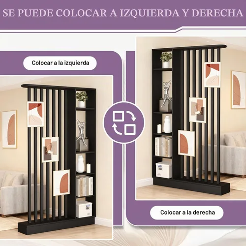 Vista 2 de Divisor de habitación de pared, estante divisor de madera independiente con estantes, pantalla separadora de pantalla divisora con almacenamiento