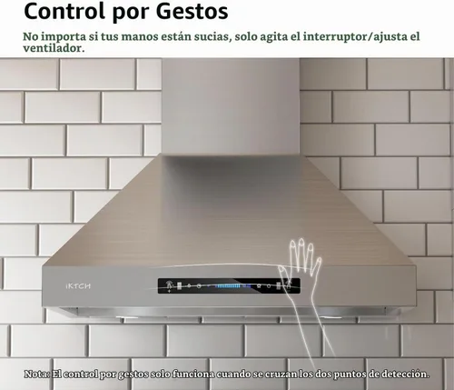 Vista 8 de IKTCH Campana extractora de montaje en pared de 30 pulgadas 900 CFM convertible, ventilación de chimenea de cocina de acero inoxidable con sensor