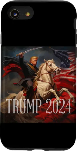Vista 18 de iPhone 16 Donald Trump - 2024 - American Flag - Horse - Funda de espada