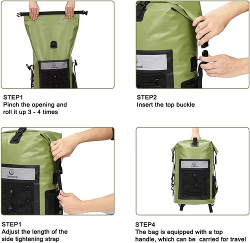 Vista 5 de Blueshyhall Mochila seca impermeable para acampar de viaje al aire libre, 30L Verde, Viajes