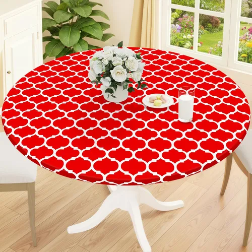 Vista 40 de Smiry Mantel redondo de pícnic, fundas de mesa elásticas impermeables para mesas de 18 a 24 pulgadas, manteles de vinilo con parte trasera