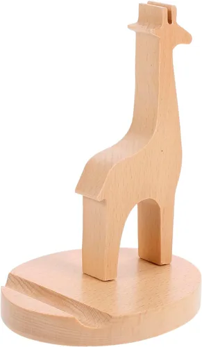 Vista 9 de Hemobllo Soporte de teléfono móvil con forma de jirafa Soporte de teléfono de escritorio de dibujos animados para oficina en casa Soporte de madera