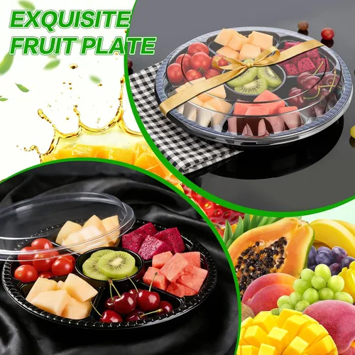 Vista 2 de Mwellewm 20 bandejas de plástico para verduras con tapa, bandeja dividida para servir aperitivos de verduras, recipientes de almacenamiento