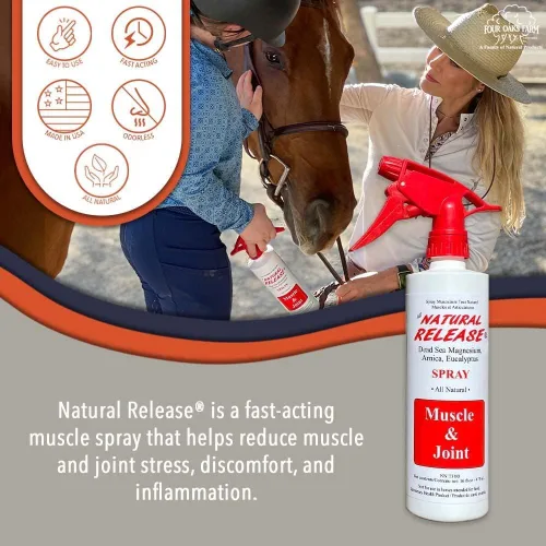 Vista 2 de Four Oaks Farm Ventures, Tratamiento en aerosol muscular de liberación natural, linimento de caballo para dolores musculares, dolor