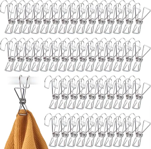 Vista 8 de 12+2 piezas de clip de acero inoxidable 304 con gancho, clips duraderos para colgar, perchas multifuncionales resistentes para uso para artículos
