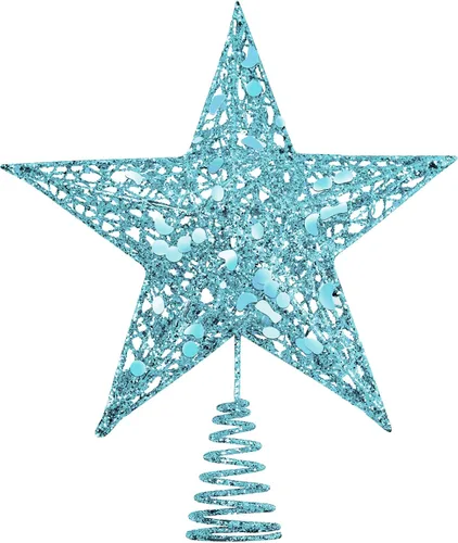 Vista 8 de URATOT Adorno Superior de Árbol de Navidad con Purpurina de Metal, Estrella de Alambre Hueca para la Punta del Árbol de Navidad para Decoración