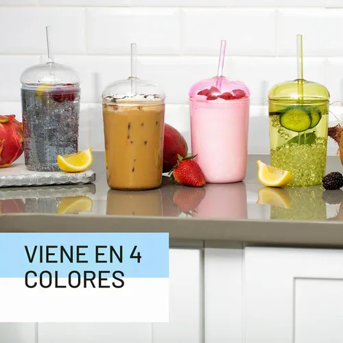 Vista 8 de Maplefield Vaso de vidrio con tapa de cúpula, 16 onzas, reutilizable, para café helado con pajilla, resistente a derrames, para frappes y licuados