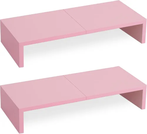 Vista 15 de TEAMIX Paquete de 2 soportes para monitor de 20 pulgadas, soporte de escritorio negro para PC/TV/portátil/impresora, organizador de estante
