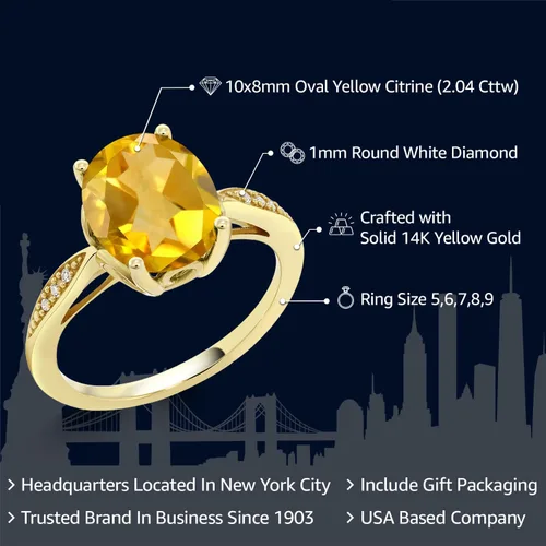 Vista 61 de Gem Stone King Anillo de compromiso de oro amarillo de 14 quilates de 2-3 quilates con piedra preciosa ovalada de 0.394 x 0.315 in y diamantes