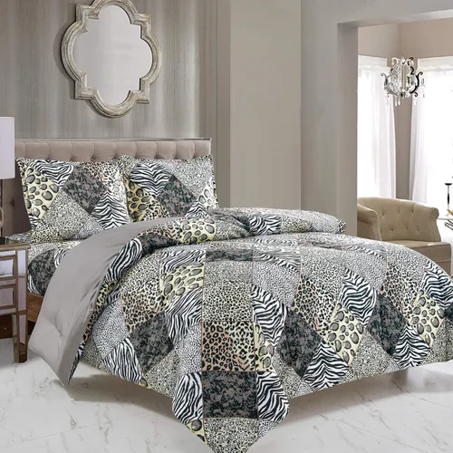 Vista 8 de WPM - Edredón de 2 piezas con estampado de animales y funda de almohada, ropa de cama tamaño individual, diseño de leopardo, cebra, jirafa, selva