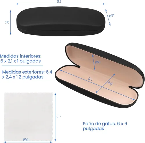 Vista 2 de Estuche para gafas Joyberg, paquete de 2 estuches para gafas con paño de limpieza, estuche para gafas de carcasa rígida que se adapta a la mayoría