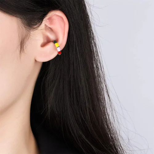 Vista 2 de Aretes de cartílago esmaltado colorido sin perforación, aretes falsos para abrazar, aros gruesos, joyería hipoalergénica, regalos para mujeres