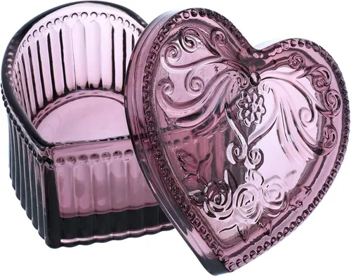 Vista 10 de Gaolinci Caja de almacenamiento de vidrio de cristal en forma de corazón con relieve Caja de joyería Caja de dulces con tapa - Ámbar