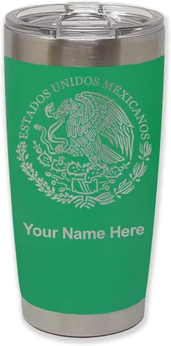 Vista 37 de LaserGram - Vaso personalizado de 20 onzas, bandera de México (negro)