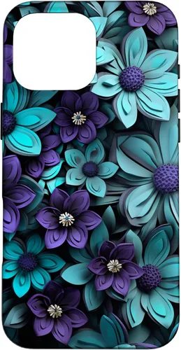 Vista 19 de Purple Flowers Teal Blue Floral Cute Botanical Garden Print Case for iPhone 17