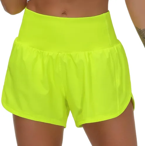 Vista 2 de THE GYM PEOPLE - Pantalones cortos deportivos de entrenamiento para mujer, con cintura alta, de secado rápido, con forro de malla y bolsillos