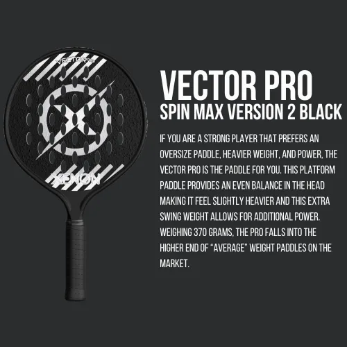 Vista 2 de Vector Pro Spin Max Version 2 - Pala de tenis de plataforma por Xenon Paddle, cabeza de gran tamaño, punto de equilibrio uniforme, núcleo de espuma