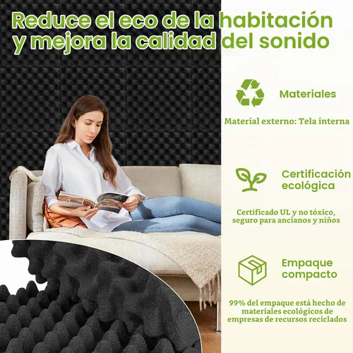 Vista 7 de Paquete de 6 paneles de espuma acústica de 12 x 12 x 2 pulgadas, paneles de pared acústicos con patrón de huevo, paneles de espuma acústica de Negro