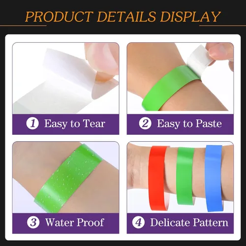 Vista 5 de 600 pulseras de papel de neón, bandas de mano impermeables para eventos, pulseras de fiesta a granel, paquete multicolor, pulseras adhesivas