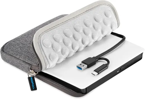 Vista 17 de ROOFULL Unidad externa de CD/DVD USB 3.0 y USB-C, ultrafina de 0.5 pulgadas, reproductor de CD y DVD de alta velocidad, grabador para computadora