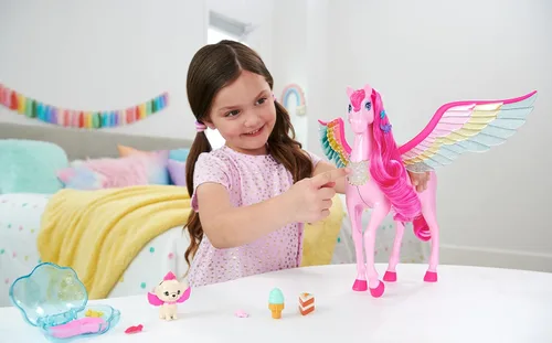 Vista 2 de Barbie Mattel Fairytale A Touch of Magic Pink Pegasus with Puppy Rosa