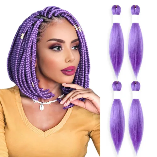 Vista 86 de Cabello trenzado burdeos, 10 pulgadas, 4 paquetes Cabello preestirado, trenzas de ganchillo cortas y rectas, textura Yaki, fibra sintética
