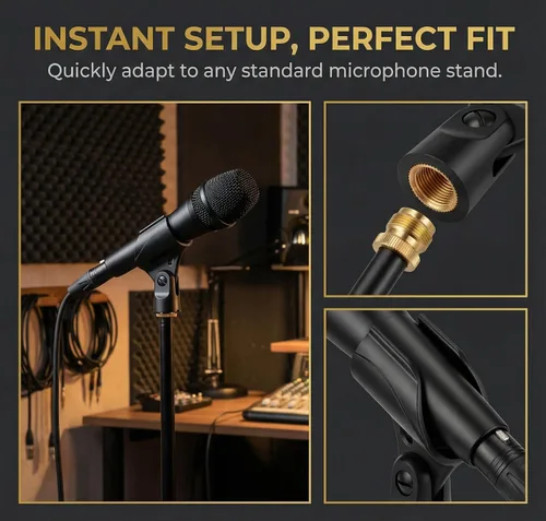 Vista 6 de Soporte universal de clip para micrófono con adaptador de tornillo macho de 5/8 pulgadas a hembra de 3/8 pulgadas adecuado para micrófonos de mano