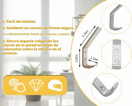 Vista 2 de EBaokuup Juego de 6 soportes para casco, soporte de pared para casco de motocicleta con tornillos de montaje (6 ganchos + 12 tornillos)