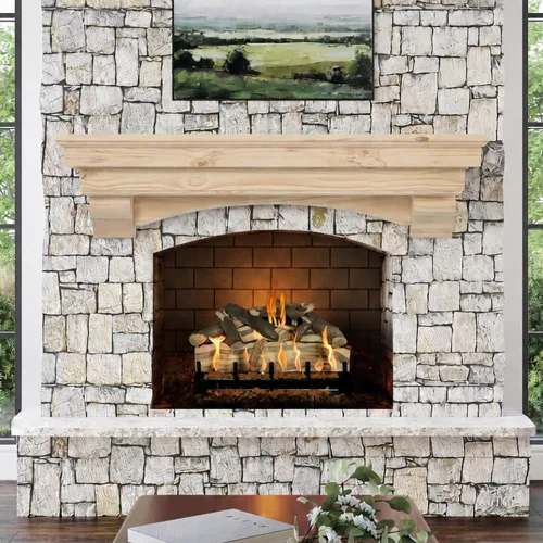 Vista 13 de MANTELSDIRECT Mantels Direct Salem - Repisa de Chimenea de Madera con Ménsulas Arqueadas - Cerezo 48 Pulgadas Estante Rústico de Madera de Pino