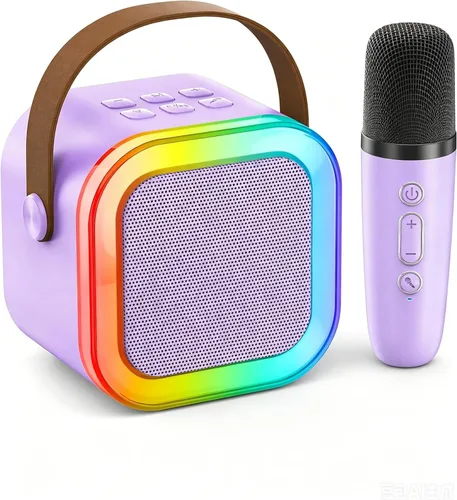 Vista 10 de Mini máquina de karaoke, micrófono de karaoke portátil Bluetooth con altavoz para cantar con 2 micrófonos y luz, monitores de audio de estudio