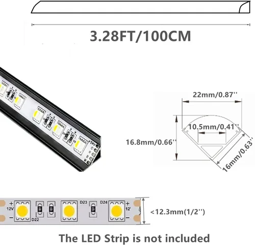 Vista 2 de THMOOTHER Tira LED con forma de V de 3.28 pies, resistente a los rayos UV, difusor de canal negro, paquete de 6 perfiles de aluminio con cubierta