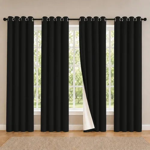 Vista 63 de 2 paneles de cortinas 100% opacas, de peso medio, con aislamiento térmico y ojales para dormitorio, sala de estar, tratamiento de ventana