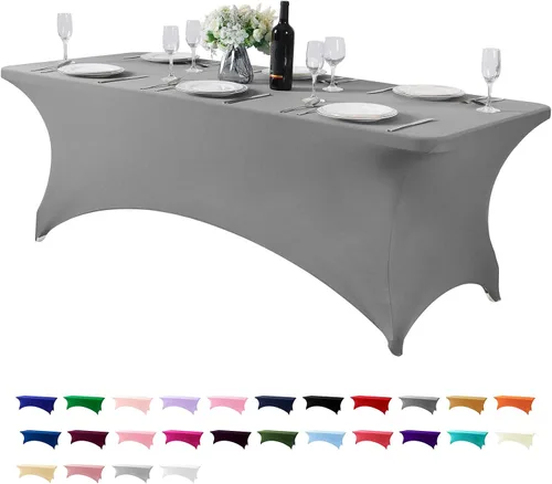 Vista 138 de Mantel de elastano para mesa de 6, 4 o 8 pies, universal, ajustable, para fiestas, banquetes, bodas y eventos, color verde manzana
