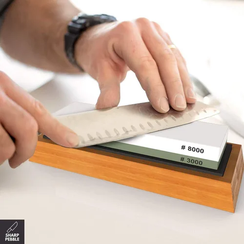 Vista 8 de Sharp Pebble Kit de piedras para afilar cuchillos con 3000/8000 y truco de cuero clásico con piedra aplanadora y compuesto verde
