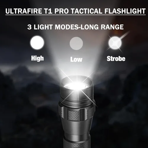 Vista 4 de ULTRAFIRE Linterna táctica con funda, linterna LED de 1000 lúmenes altos con soporte para cinturón, 3 modos brillantes de policía linternas
